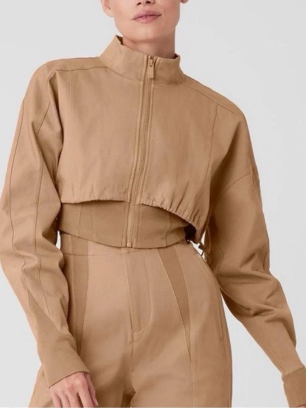 ALO Yoga Cropped Jacket in Camel Taupe